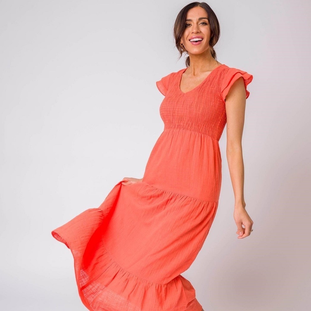 Gibsonlook Smocked Flutter In Hot Orange‎ S